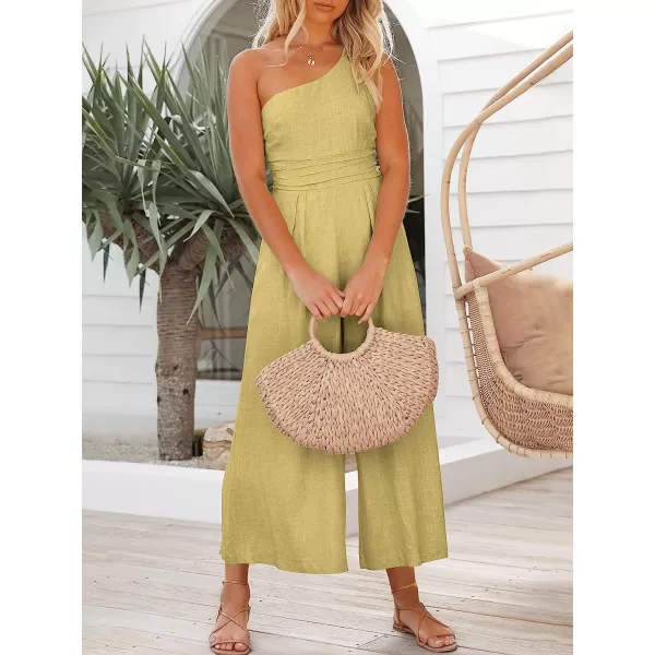 imageANRABESS Womens Summer Straps One Shoulder Pleated High Waist Casual Wide Leg Jumpsuit Romper with PocketsMustard