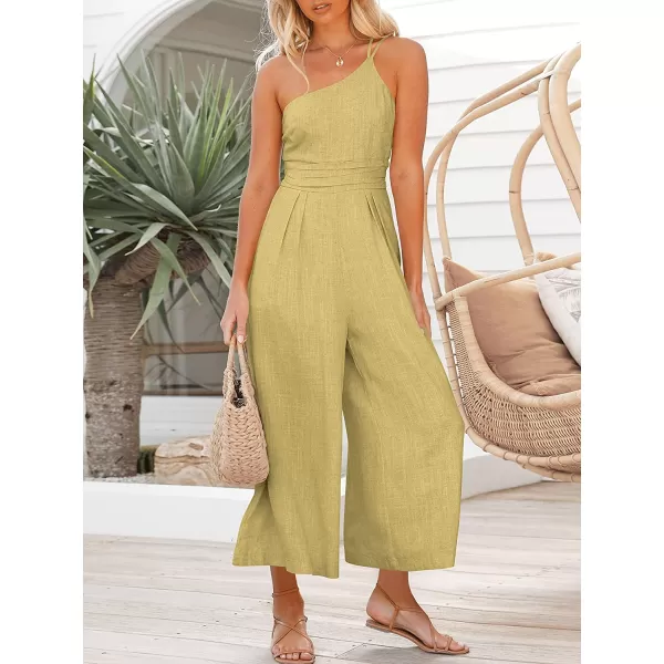 imageANRABESS Womens Summer Straps One Shoulder Pleated High Waist Casual Wide Leg Jumpsuit Romper with PocketsMustard