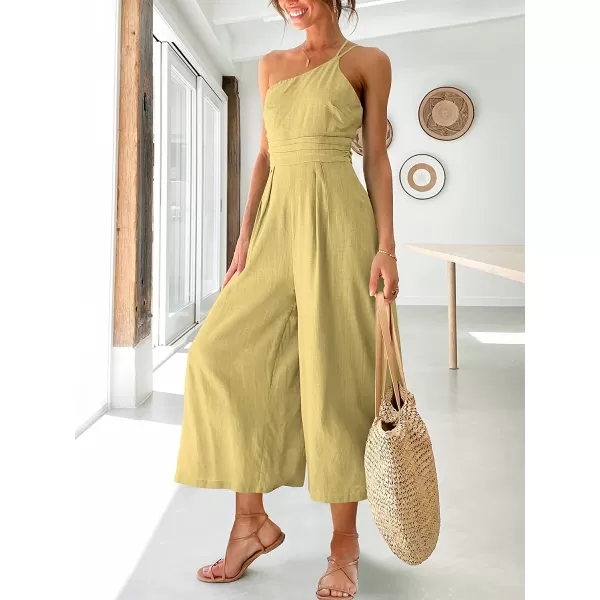imageANRABESS Womens Summer Straps One Shoulder Pleated High Waist Casual Wide Leg Jumpsuit Romper with PocketsMustard
