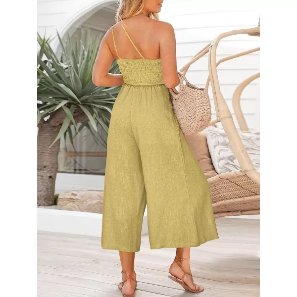 imageANRABESS Womens Summer Straps One Shoulder Pleated High Waist Casual Wide Leg Jumpsuit Romper with PocketsMustard