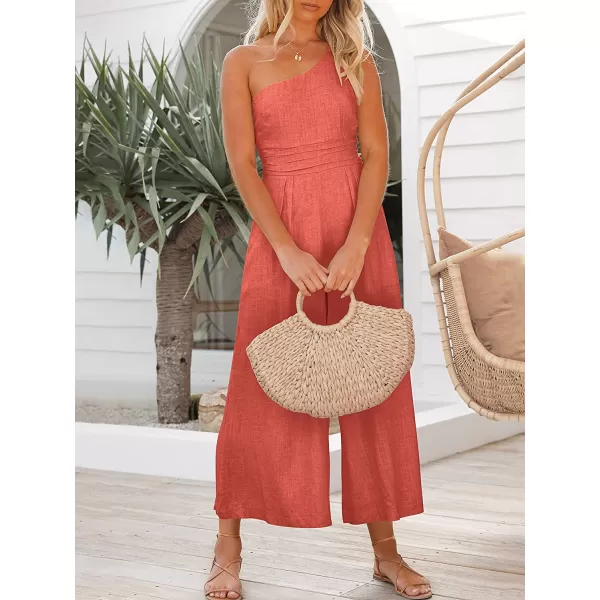 imageANRABESS Womens Summer Straps One Shoulder Pleated High Waist Casual Wide Leg Jumpsuit Romper with PocketsPeach