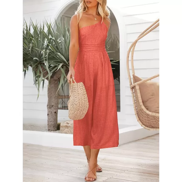 imageANRABESS Womens Summer Straps One Shoulder Pleated High Waist Casual Wide Leg Jumpsuit Romper with PocketsPeach