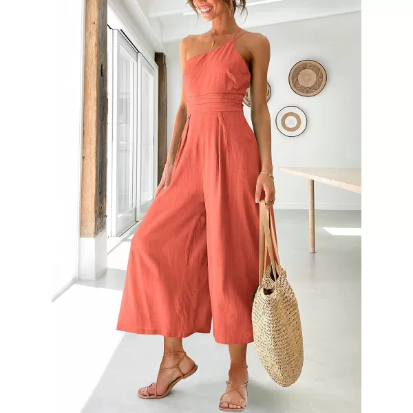 imageANRABESS Womens Summer Straps One Shoulder Pleated High Waist Casual Wide Leg Jumpsuit Romper with PocketsPeach