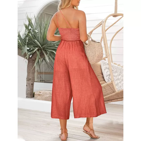 imageANRABESS Womens Summer Straps One Shoulder Pleated High Waist Casual Wide Leg Jumpsuit Romper with PocketsPeach