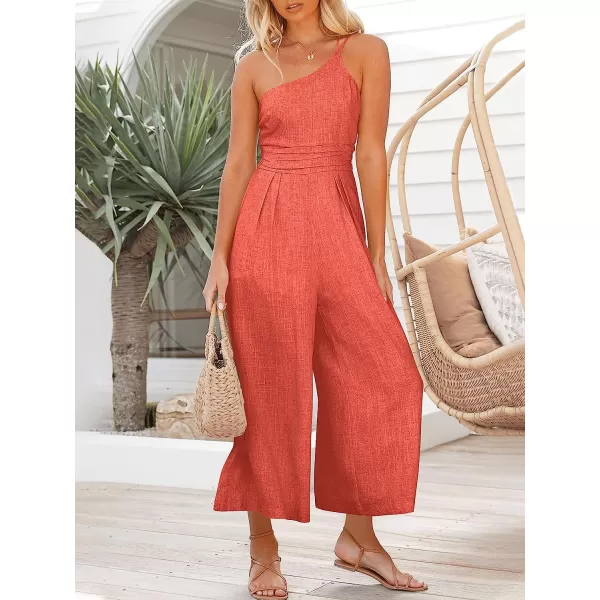 imageANRABESS Womens Summer Straps One Shoulder Pleated High Waist Casual Wide Leg Jumpsuit Romper with PocketsPeach
