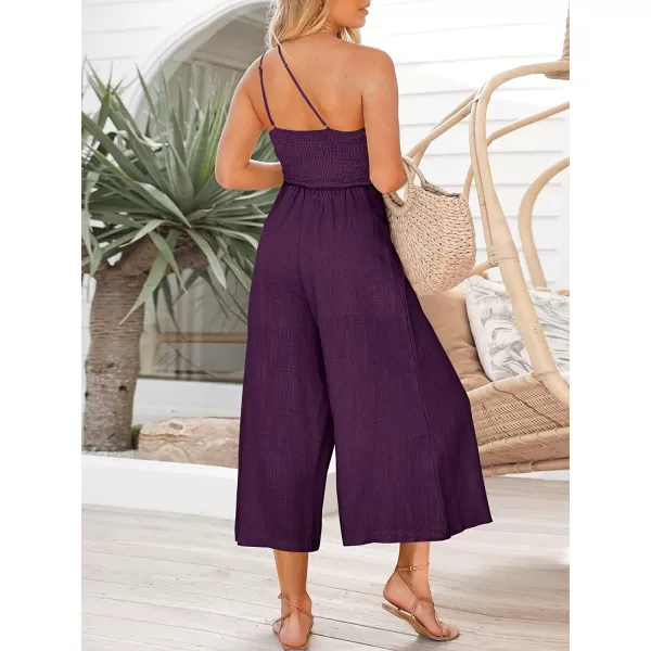 imageANRABESS Womens Summer Straps One Shoulder Pleated High Waist Casual Wide Leg Jumpsuit Romper with PocketsPurple