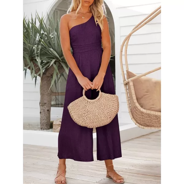 imageANRABESS Womens Summer Straps One Shoulder Pleated High Waist Casual Wide Leg Jumpsuit Romper with PocketsPurple