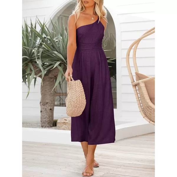 imageANRABESS Womens Summer Straps One Shoulder Pleated High Waist Casual Wide Leg Jumpsuit Romper with PocketsPurple