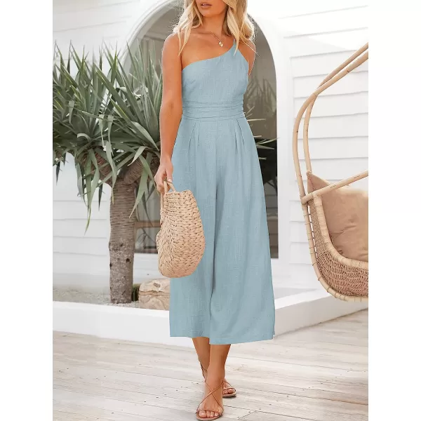 imageANRABESS Womens Summer Straps One Shoulder Pleated High Waist Casual Wide Leg Jumpsuit Romper with PocketsSky Blue