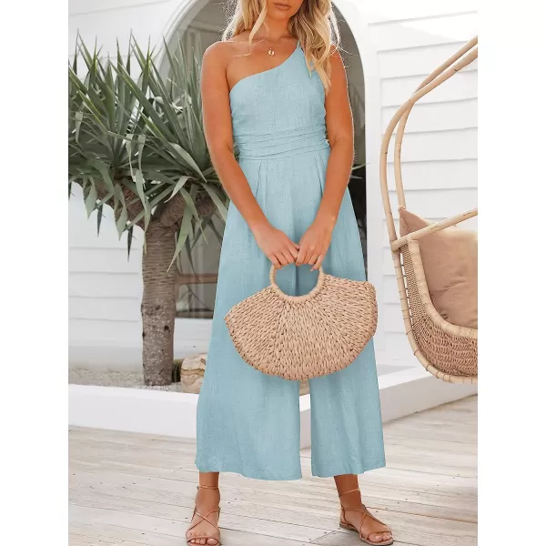 imageANRABESS Womens Summer Straps One Shoulder Pleated High Waist Casual Wide Leg Jumpsuit Romper with PocketsSky Blue