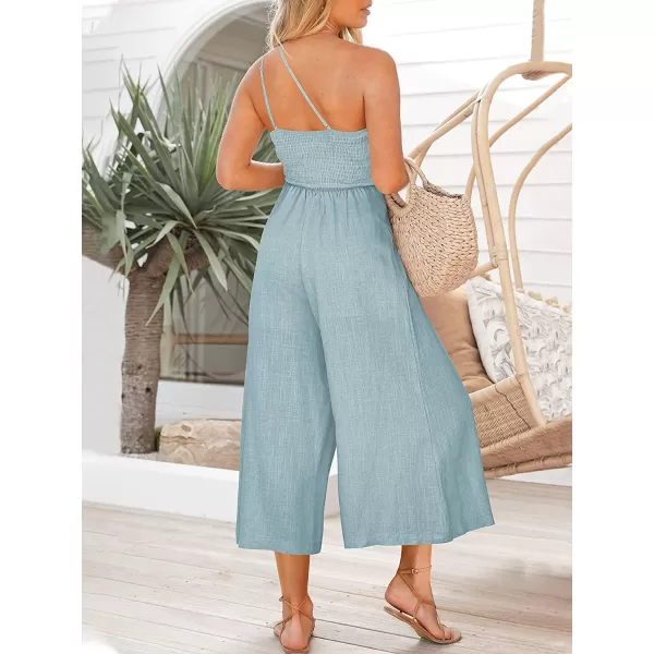 imageANRABESS Womens Summer Straps One Shoulder Pleated High Waist Casual Wide Leg Jumpsuit Romper with PocketsSky Blue