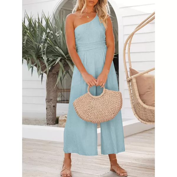 imageANRABESS Womens Summer Straps One Shoulder Pleated High Waist Casual Wide Leg Jumpsuit Romper with PocketsSky Blue