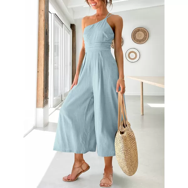 imageANRABESS Womens Summer Straps One Shoulder Pleated High Waist Casual Wide Leg Jumpsuit Romper with PocketsSky Blue