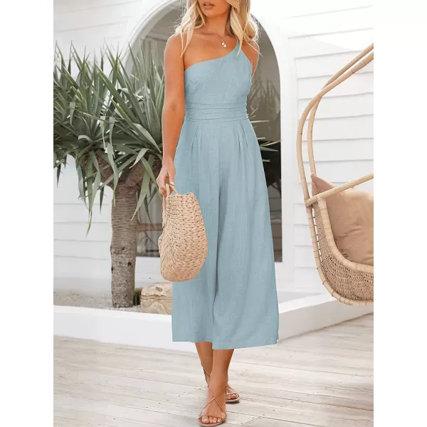 imageANRABESS Womens Summer Straps One Shoulder Pleated High Waist Casual Wide Leg Jumpsuit Romper with PocketsSky Blue