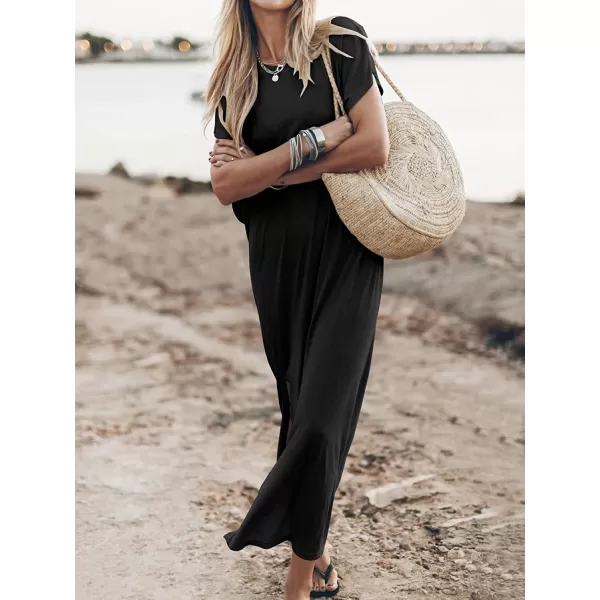 imageANRABESS Womens Summer TShirt Maxi Dress Batwing Sleeve Crewneck Casual Loose Slit Side Long Beach DressesBlack