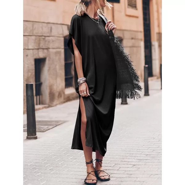 imageANRABESS Womens Summer TShirt Maxi Dress Batwing Sleeve Crewneck Casual Loose Slit Side Long Beach DressesBlack