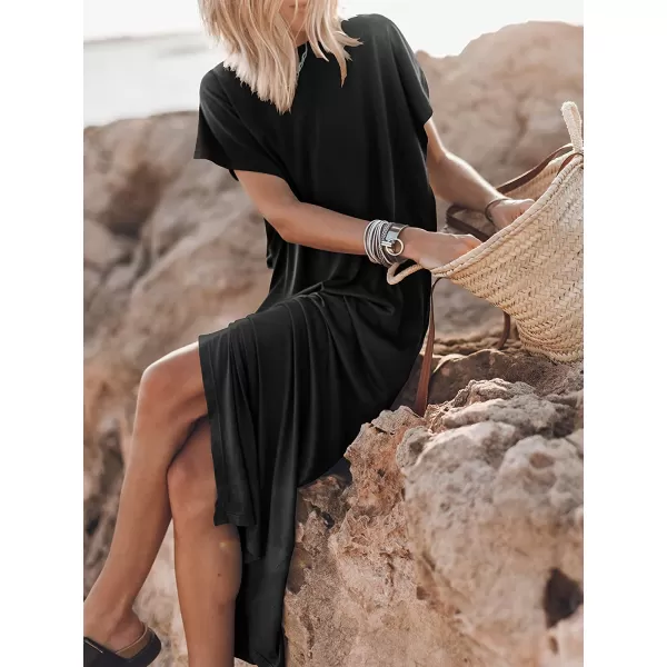 imageANRABESS Womens Summer TShirt Maxi Dress Batwing Sleeve Crewneck Casual Loose Slit Side Long Beach DressesBlack