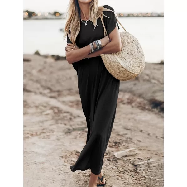imageANRABESS Womens Summer TShirt Maxi Dress Batwing Sleeve Crewneck Casual Loose Slit Side Long Beach DressesBlack