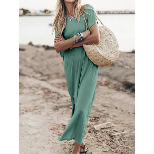 imageANRABESS Womens Summer TShirt Maxi Dress Batwing Sleeve Crewneck Casual Loose Slit Side Long Beach DressesCyan