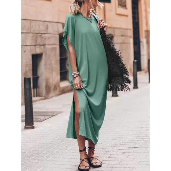 imageANRABESS Womens Summer TShirt Maxi Dress Batwing Sleeve Crewneck Casual Loose Slit Side Long Beach DressesCyan