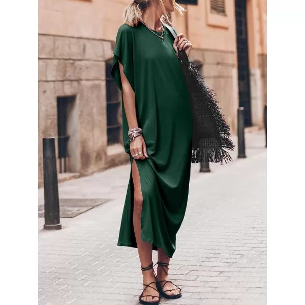 imageANRABESS Womens Summer TShirt Maxi Dress Batwing Sleeve Crewneck Casual Loose Slit Side Long Beach DressesDark Green