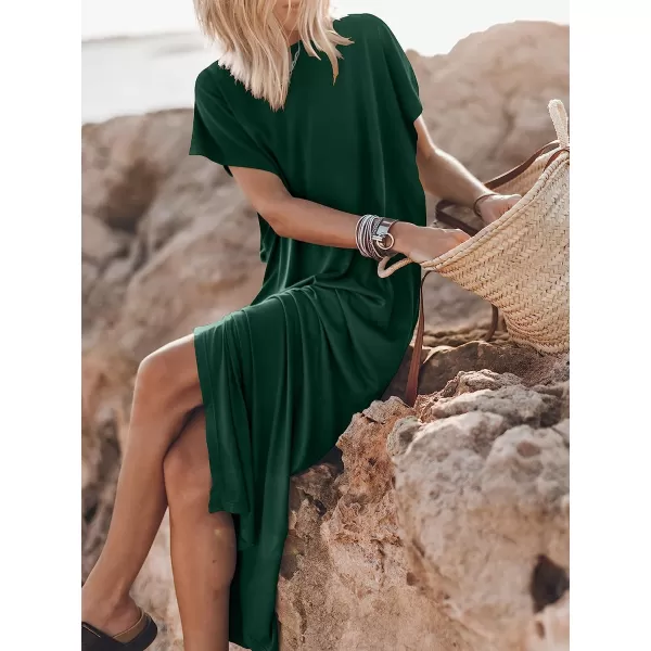 imageANRABESS Womens Summer TShirt Maxi Dress Batwing Sleeve Crewneck Casual Loose Slit Side Long Beach DressesDark Green