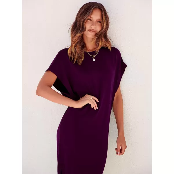 imageANRABESS Womens Summer TShirt Maxi Dress Batwing Sleeve Crewneck Casual Loose Slit Side Long Beach DressesDark Purple