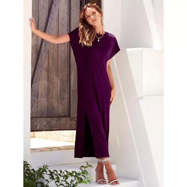 imageANRABESS Womens Summer TShirt Maxi Dress Batwing Sleeve Crewneck Casual Loose Slit Side Long Beach DressesDark Purple
