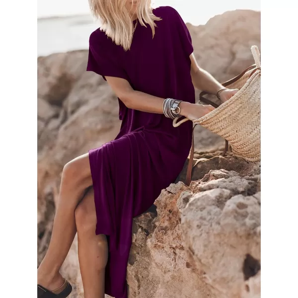 imageANRABESS Womens Summer TShirt Maxi Dress Batwing Sleeve Crewneck Casual Loose Slit Side Long Beach DressesDark Purple