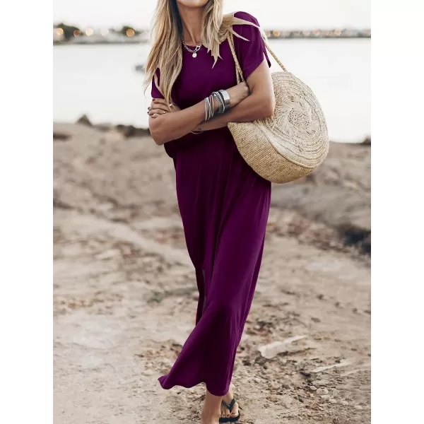 imageANRABESS Womens Summer TShirt Maxi Dress Batwing Sleeve Crewneck Casual Loose Slit Side Long Beach DressesDark Purple