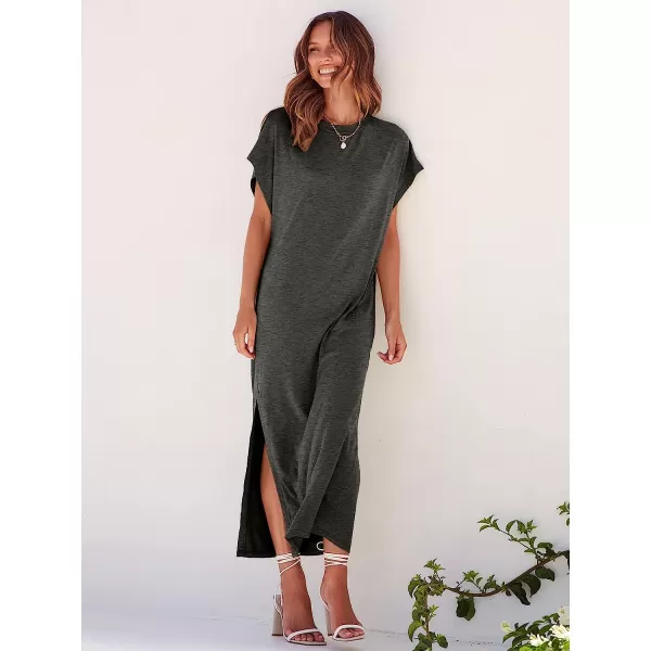 imageANRABESS Womens Summer TShirt Maxi Dress Batwing Sleeve Crewneck Casual Loose Slit Side Long Beach DressesGray