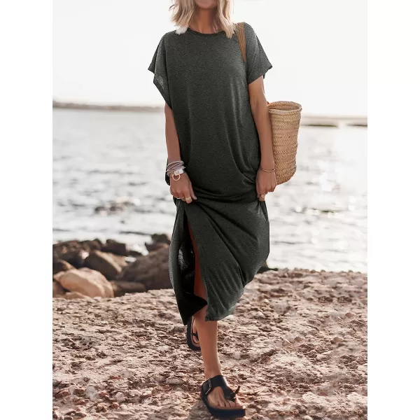 imageANRABESS Womens Summer TShirt Maxi Dress Batwing Sleeve Crewneck Casual Loose Slit Side Long Beach DressesGray