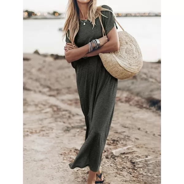 imageANRABESS Womens Summer TShirt Maxi Dress Batwing Sleeve Crewneck Casual Loose Slit Side Long Beach DressesGray