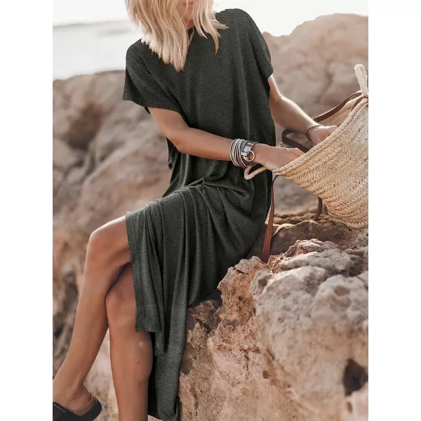 imageANRABESS Womens Summer TShirt Maxi Dress Batwing Sleeve Crewneck Casual Loose Slit Side Long Beach DressesGray