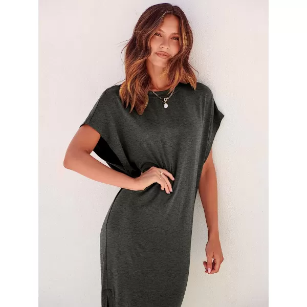 imageANRABESS Womens Summer TShirt Maxi Dress Batwing Sleeve Crewneck Casual Loose Slit Side Long Beach DressesGray