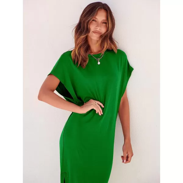 imageANRABESS Womens Summer TShirt Maxi Dress Batwing Sleeve Crewneck Casual Loose Slit Side Long Beach DressesGreen