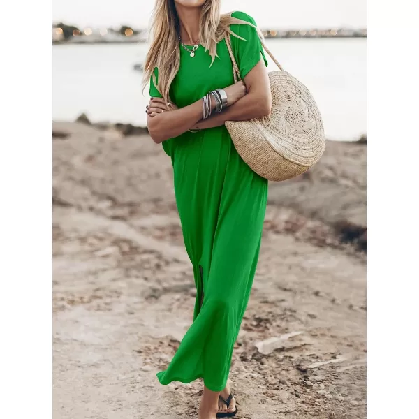 imageANRABESS Womens Summer TShirt Maxi Dress Batwing Sleeve Crewneck Casual Loose Slit Side Long Beach DressesGreen