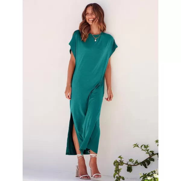 imageANRABESS Womens Summer TShirt Maxi Dress Batwing Sleeve Crewneck Casual Loose Slit Side Long Beach DressesLake