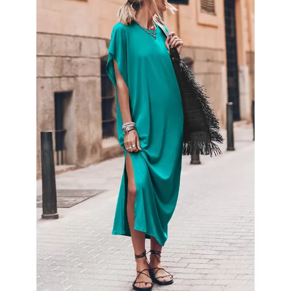 imageANRABESS Womens Summer TShirt Maxi Dress Batwing Sleeve Crewneck Casual Loose Slit Side Long Beach DressesLake