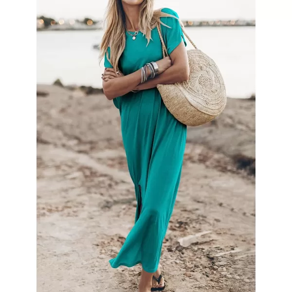 imageANRABESS Womens Summer TShirt Maxi Dress Batwing Sleeve Crewneck Casual Loose Slit Side Long Beach DressesLake