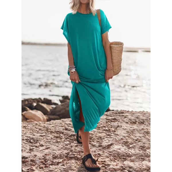 imageANRABESS Womens Summer TShirt Maxi Dress Batwing Sleeve Crewneck Casual Loose Slit Side Long Beach DressesLake