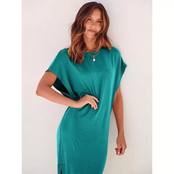 imageANRABESS Womens Summer TShirt Maxi Dress Batwing Sleeve Crewneck Casual Loose Slit Side Long Beach DressesLake