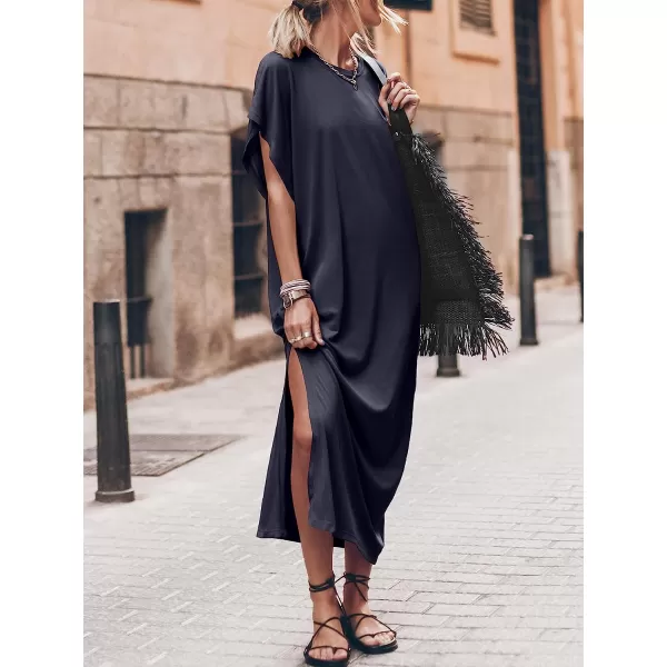 imageANRABESS Womens Summer TShirt Maxi Dress Batwing Sleeve Crewneck Casual Loose Slit Side Long Beach DressesNavy Blue
