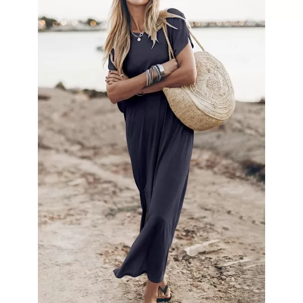 imageANRABESS Womens Summer TShirt Maxi Dress Batwing Sleeve Crewneck Casual Loose Slit Side Long Beach DressesNavy Blue