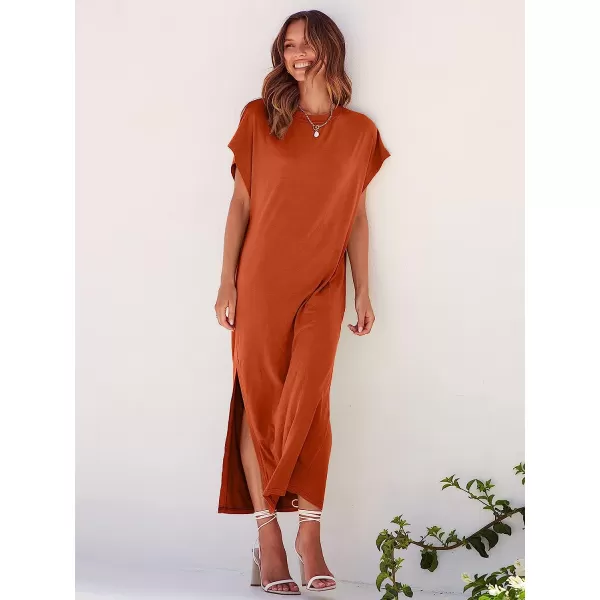 imageANRABESS Womens Summer TShirt Maxi Dress Batwing Sleeve Crewneck Casual Loose Slit Side Long Beach DressesOrange