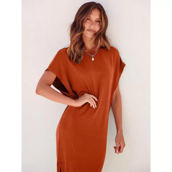imageANRABESS Womens Summer TShirt Maxi Dress Batwing Sleeve Crewneck Casual Loose Slit Side Long Beach DressesOrange
