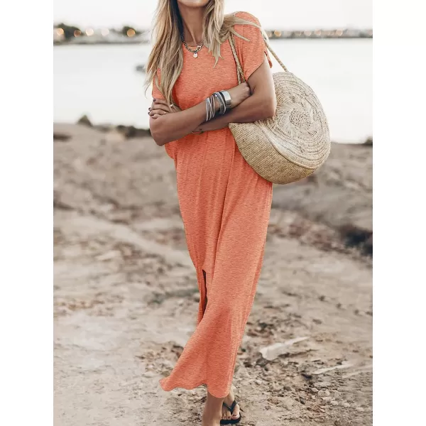 imageANRABESS Womens Summer TShirt Maxi Dress Batwing Sleeve Crewneck Casual Loose Slit Side Long Beach DressesPeach