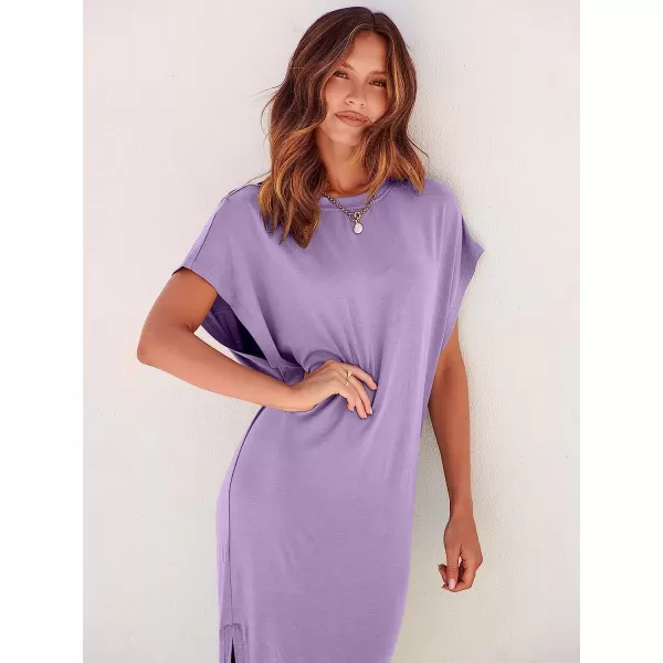 imageANRABESS Womens Summer TShirt Maxi Dress Batwing Sleeve Crewneck Casual Loose Slit Side Long Beach DressesPurple