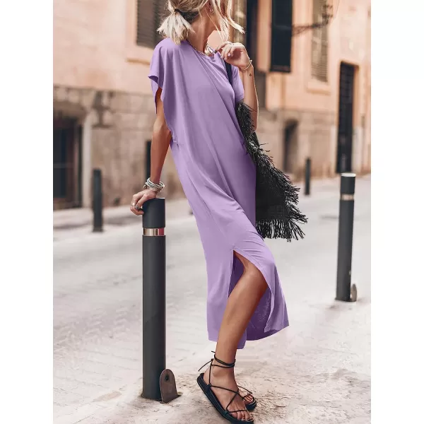 imageANRABESS Womens Summer TShirt Maxi Dress Batwing Sleeve Crewneck Casual Loose Slit Side Long Beach DressesPurple