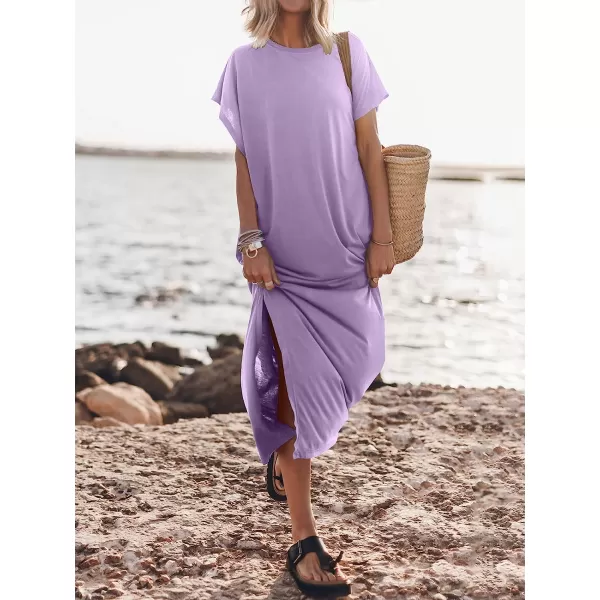 imageANRABESS Womens Summer TShirt Maxi Dress Batwing Sleeve Crewneck Casual Loose Slit Side Long Beach DressesPurple